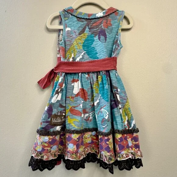 MATILDA JANE Wrap Dress Girls 2T 2 Aqua Floral & Plaid With Red Bow Accent - Picture 2 of 8